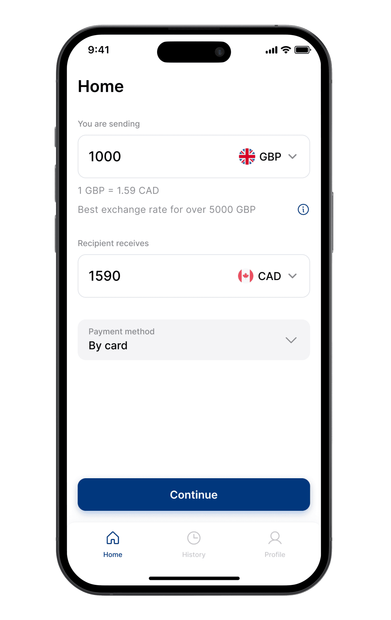 Choose amount & country